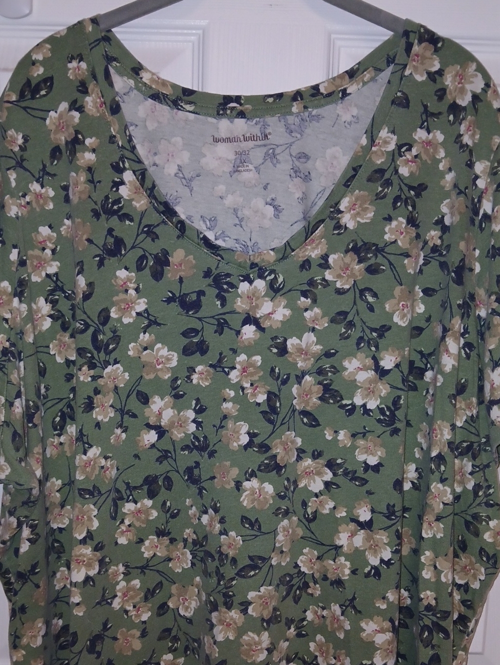 Woman Within Olive Floral Scoop-Neck Short Sleeve Top